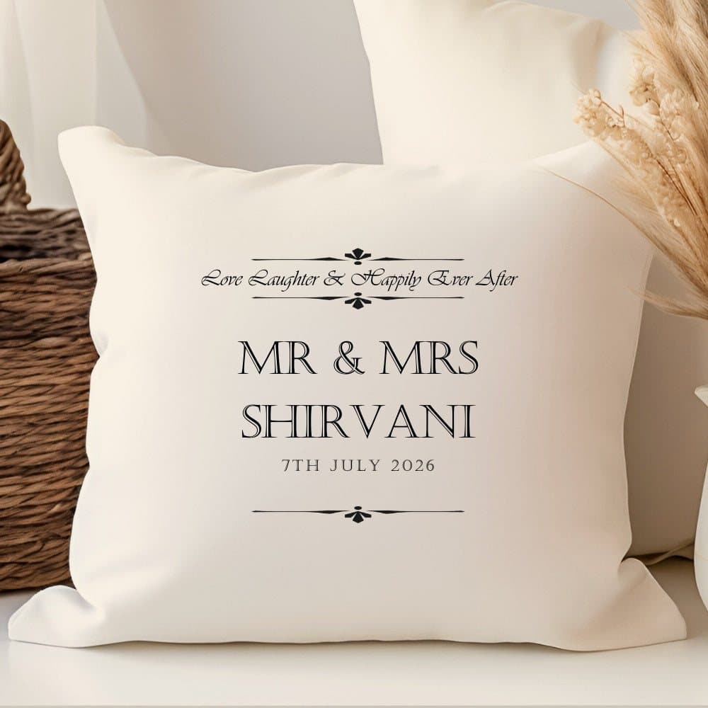 Cream square cushion in linen-look fabric