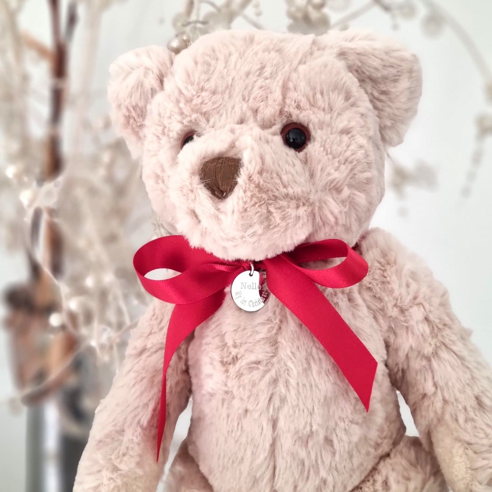 Personalised My 1st Christmas teddy bear with an engraved charm and ribbon