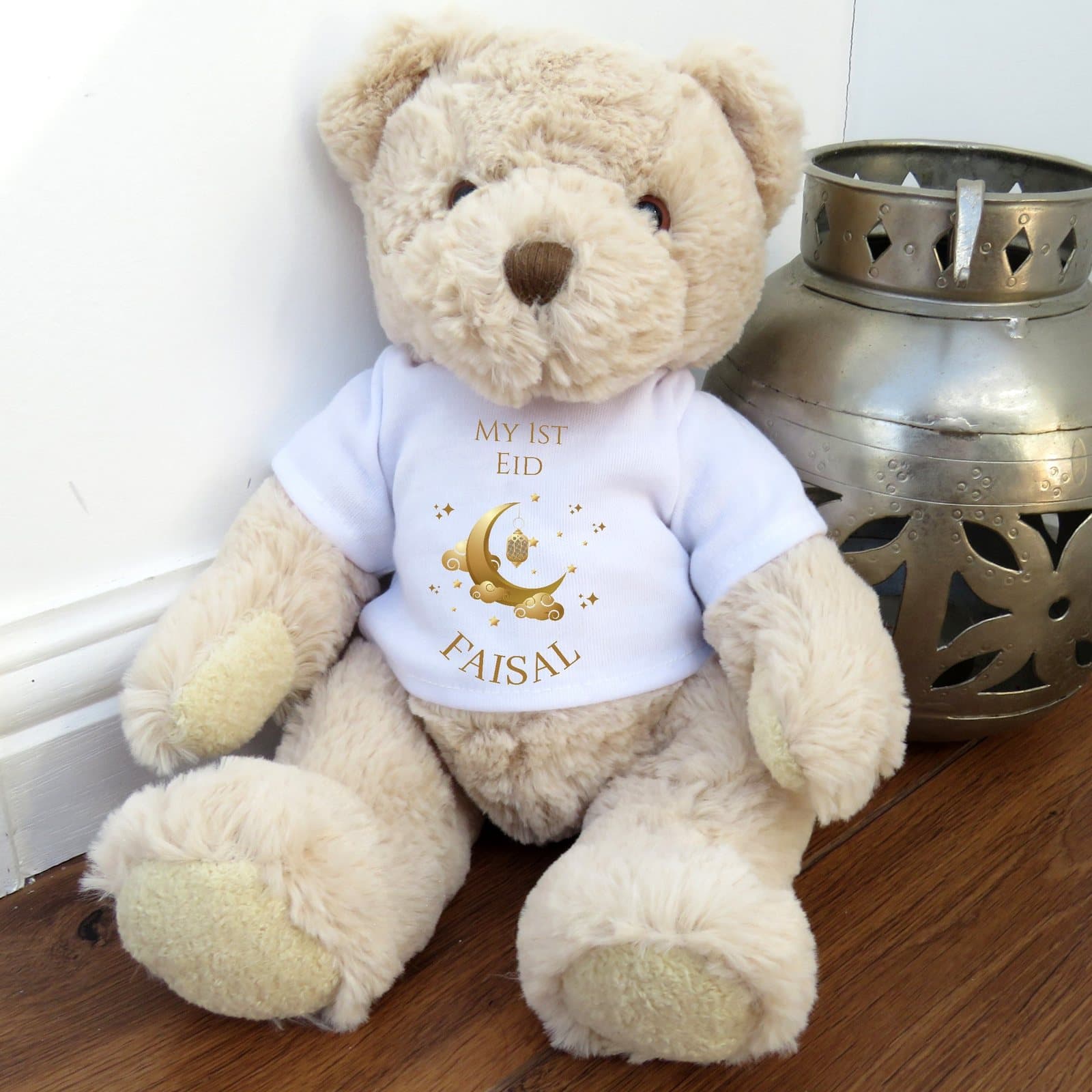 Personalised teddy bear wearing a printed Eid T-shirt