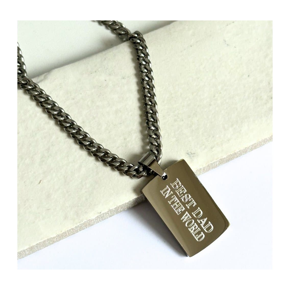 Personalised men's rectangle pendant on a chunky chain necklace.