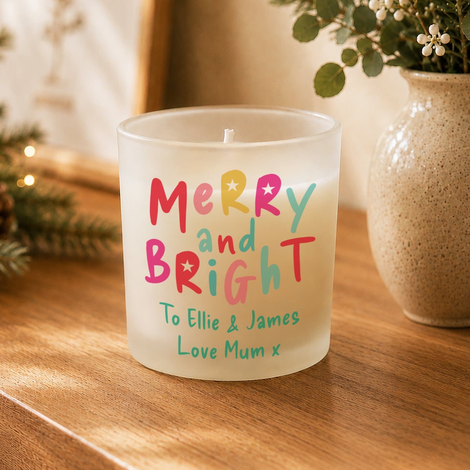 Personalised Merry and Bright candle jar