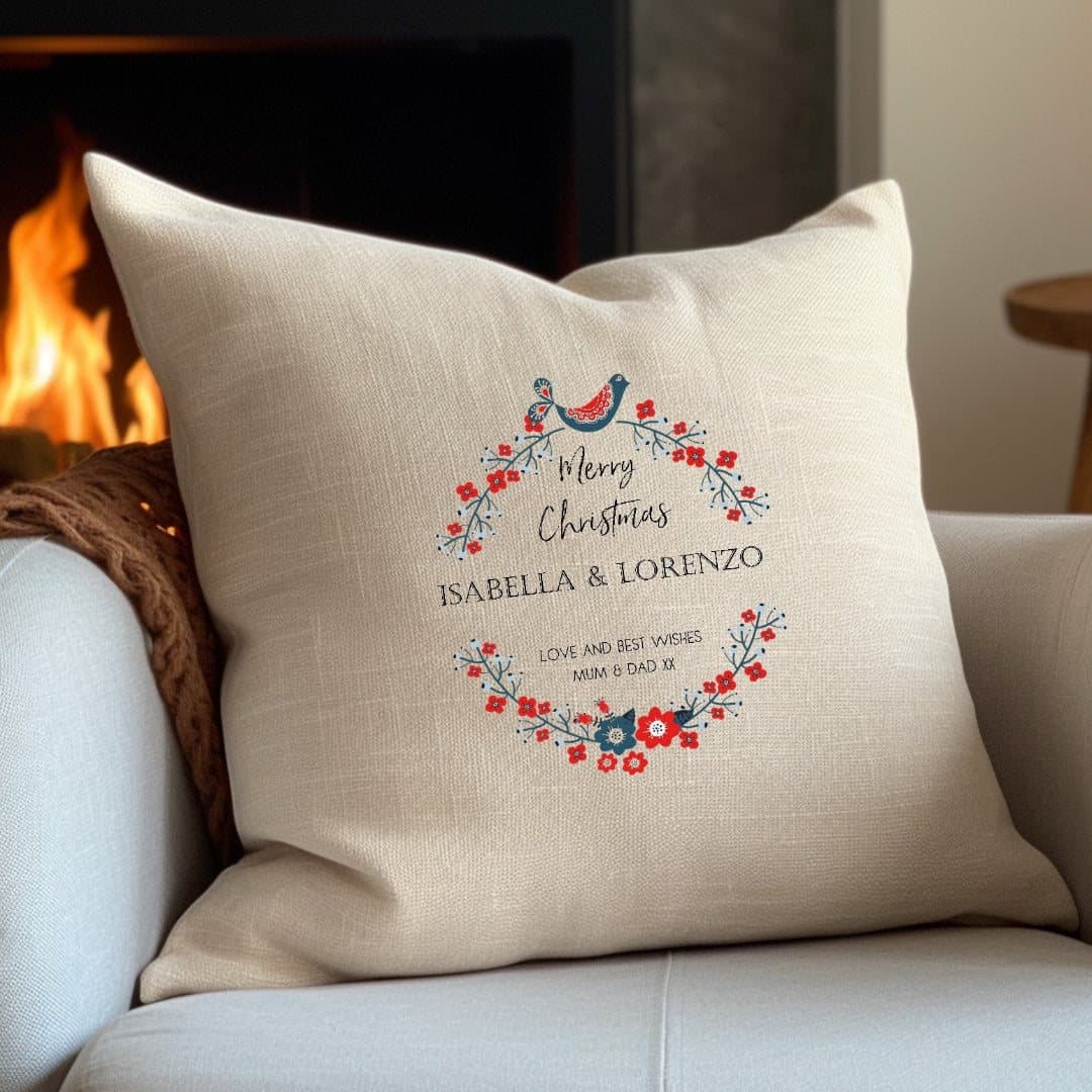 Personalised Merry Christmas cushion with a Merry Christmas design