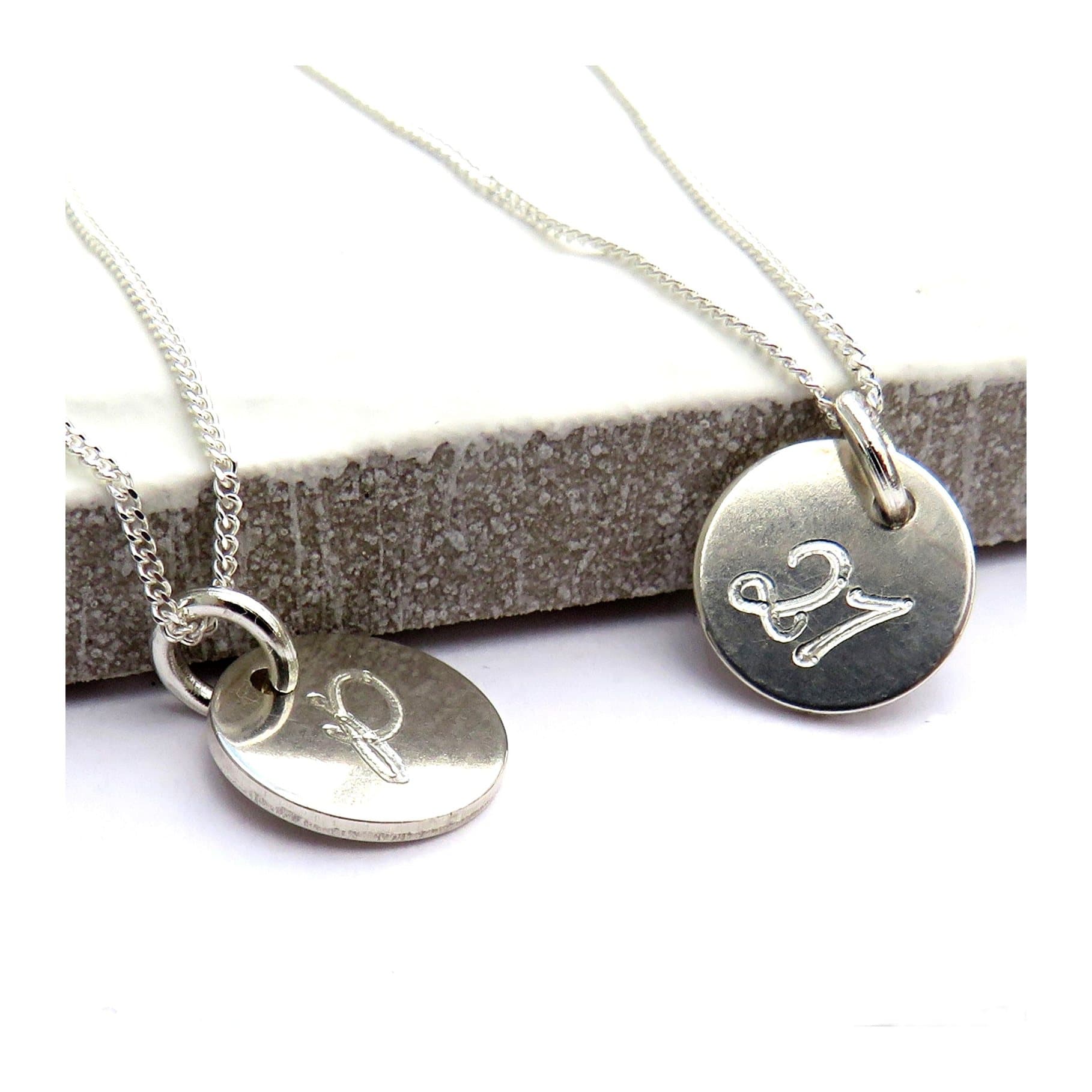Personalised mini disc necklace on a sterling silver chain