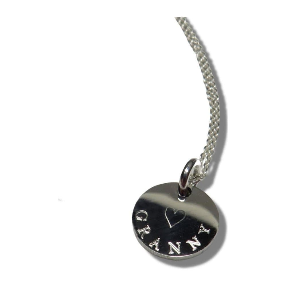 Personalised mini disc necklace with a heart symbol on a silver chain
