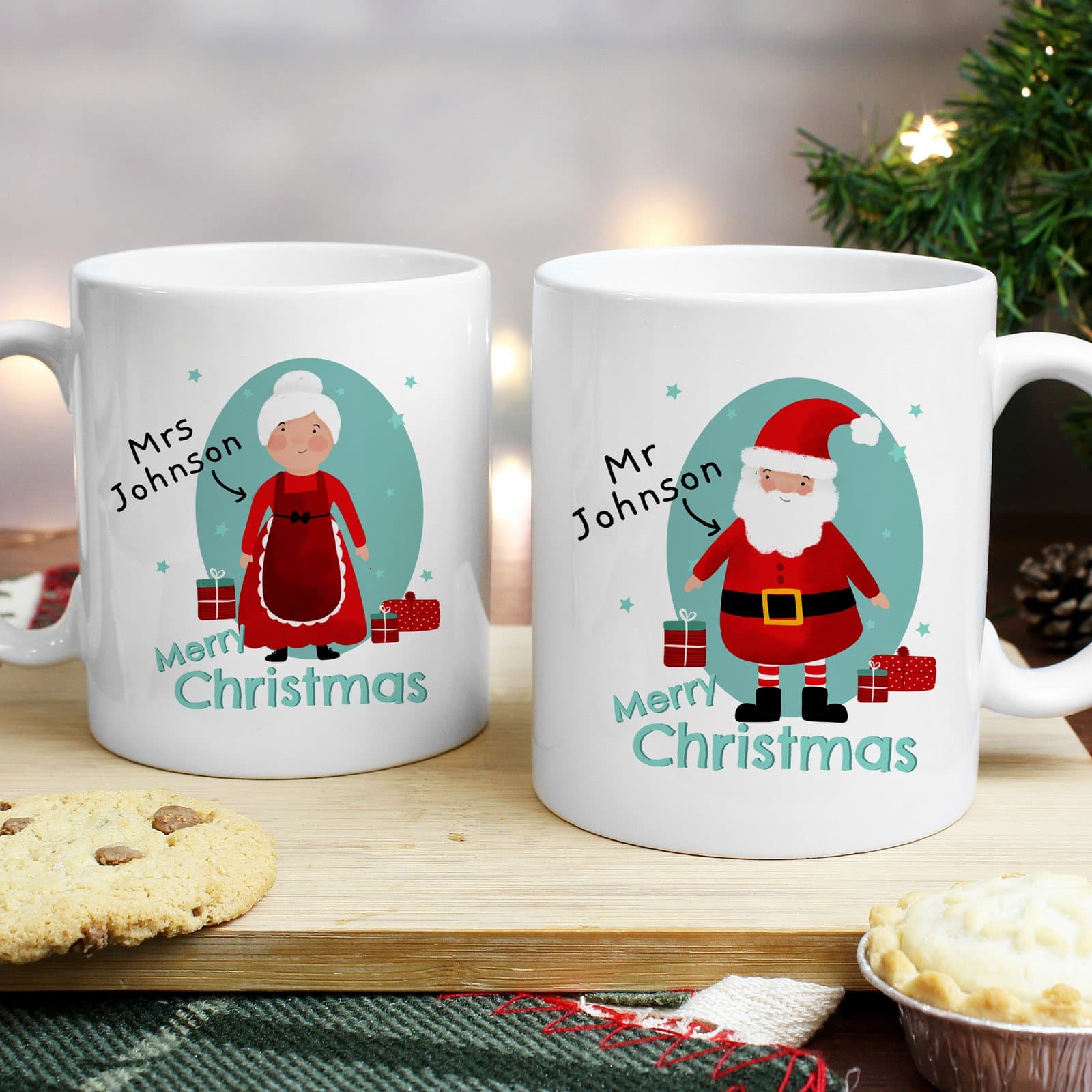 Personalised Mr and Mrs Claus mug set