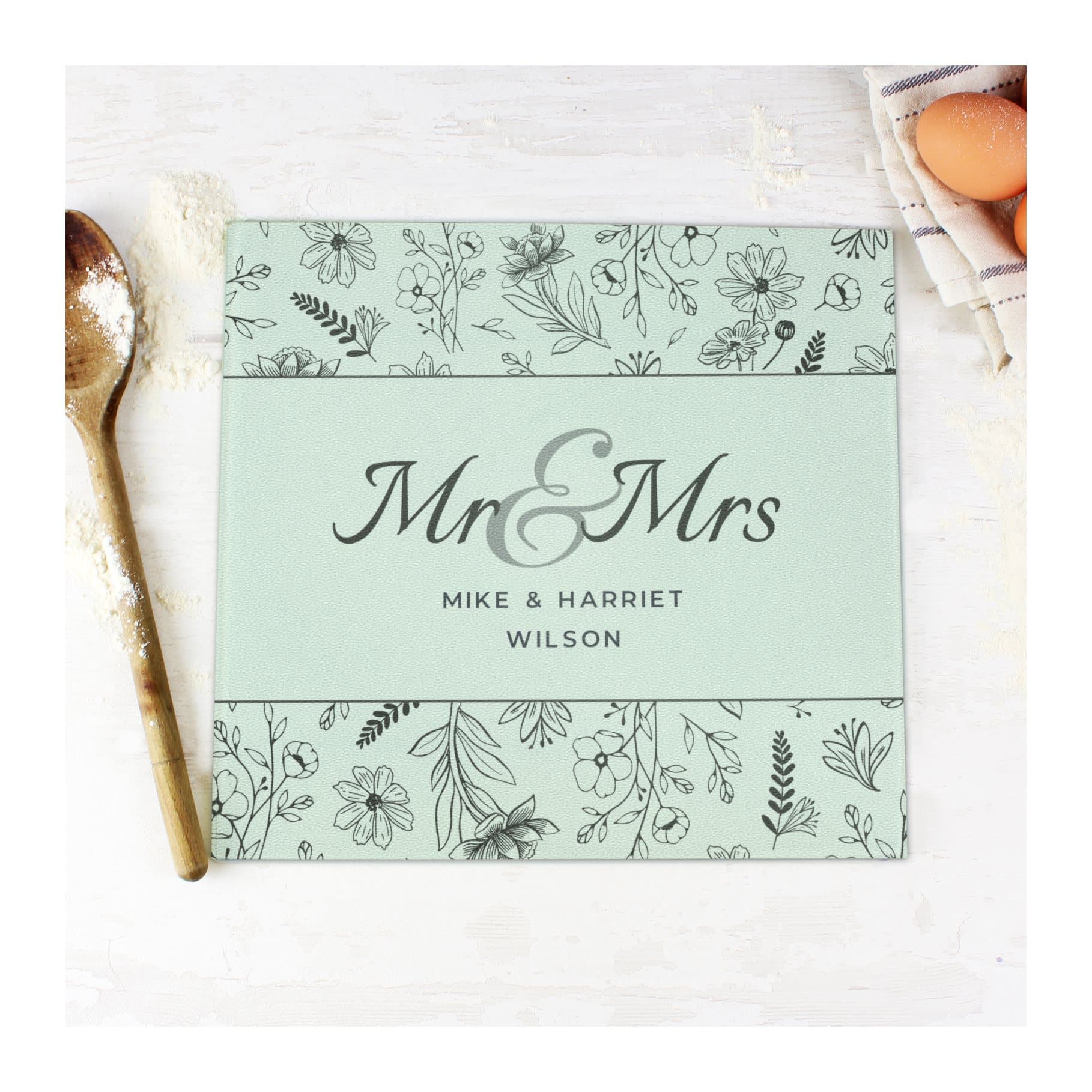 Personalised Mr and Mrs glass chopping board