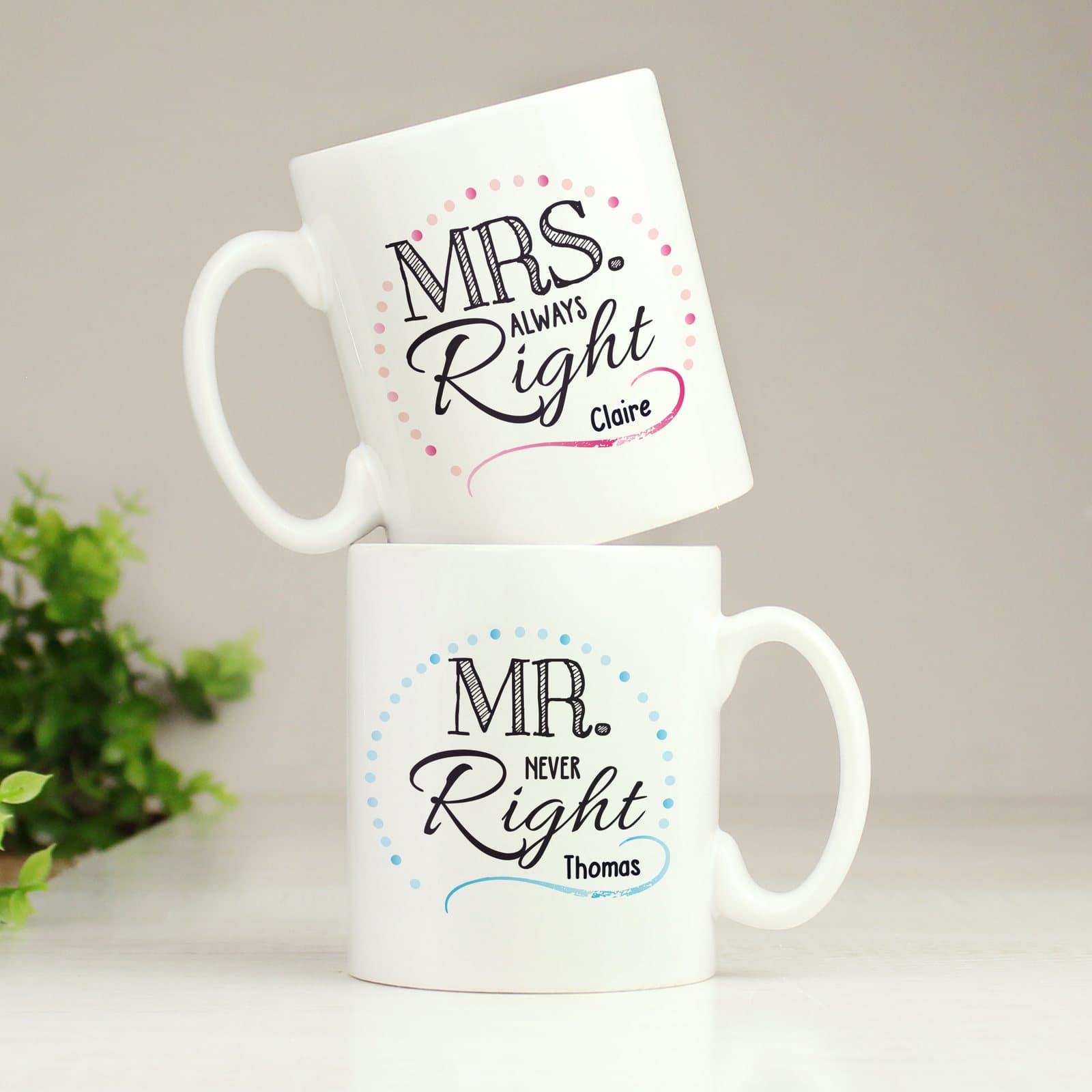 Personalised Mr and Mrs Right mug set