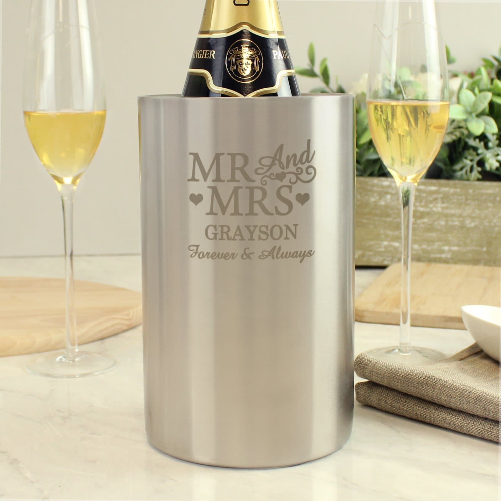 Personalised Mr and Mrs wine cooler