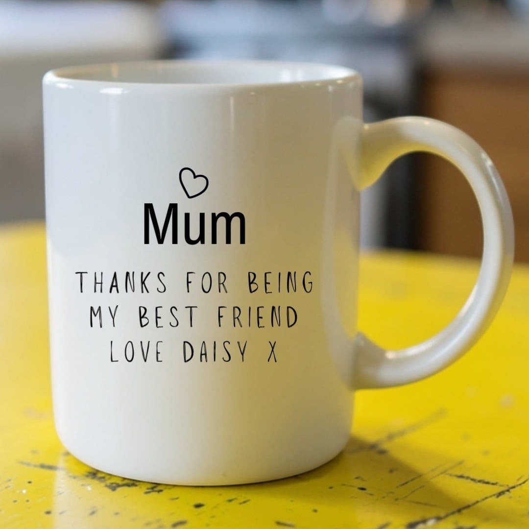 Personalised ceramic mug with a Mum design printed on both sides