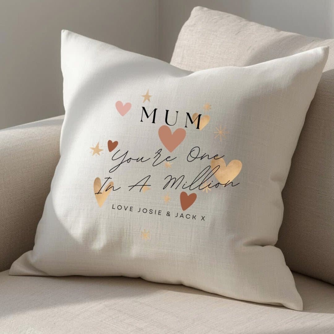 Personalised Mum You're One In A Million cushion, linen-look cover
