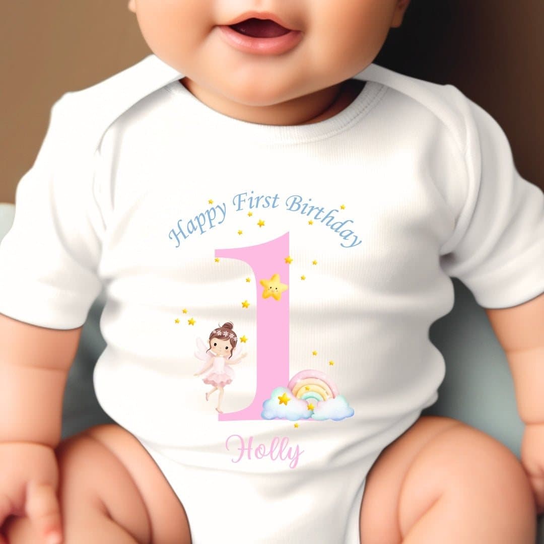 Personalised 1st birthday fairy baby outfit with a name