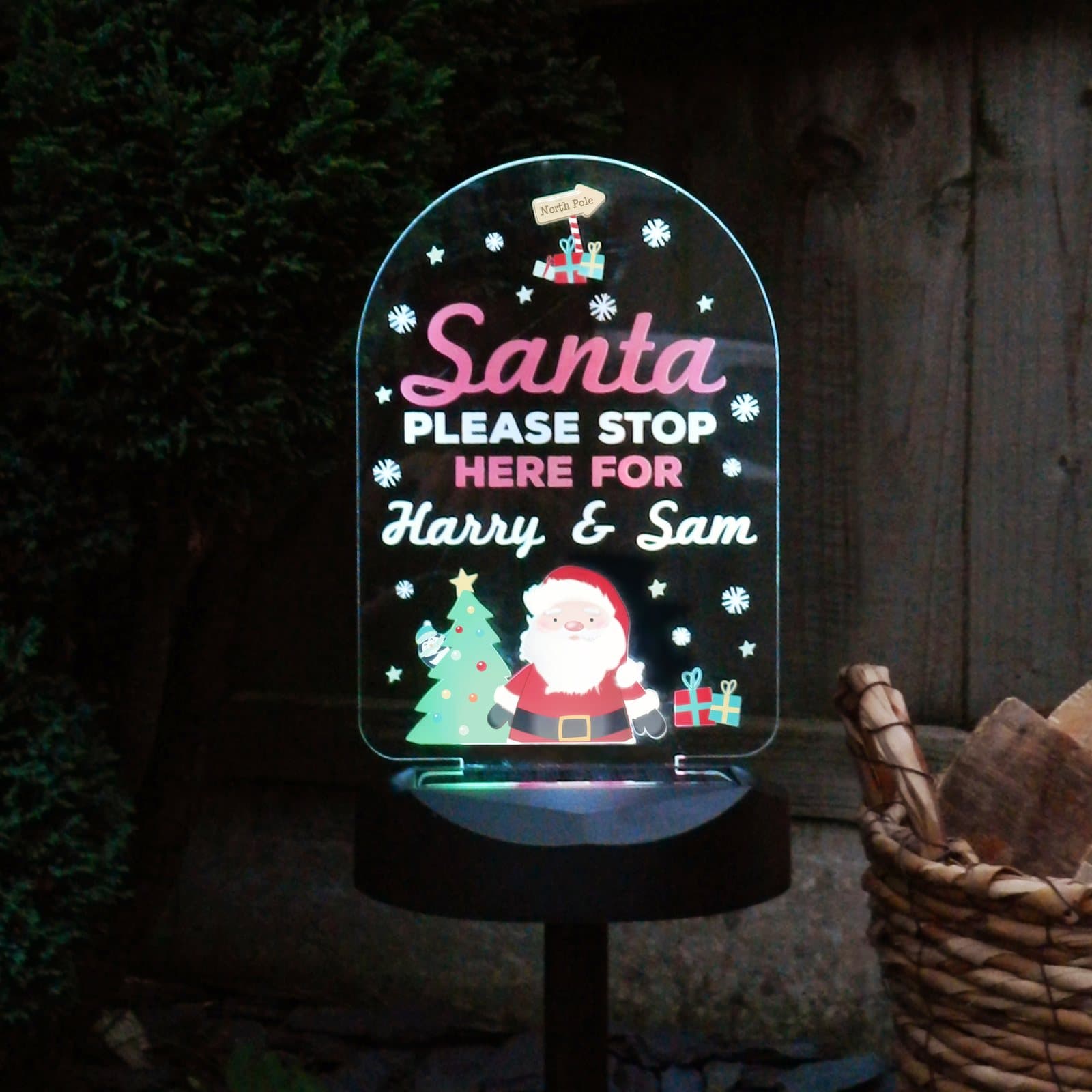 Personalised Santa Stop Here solar light