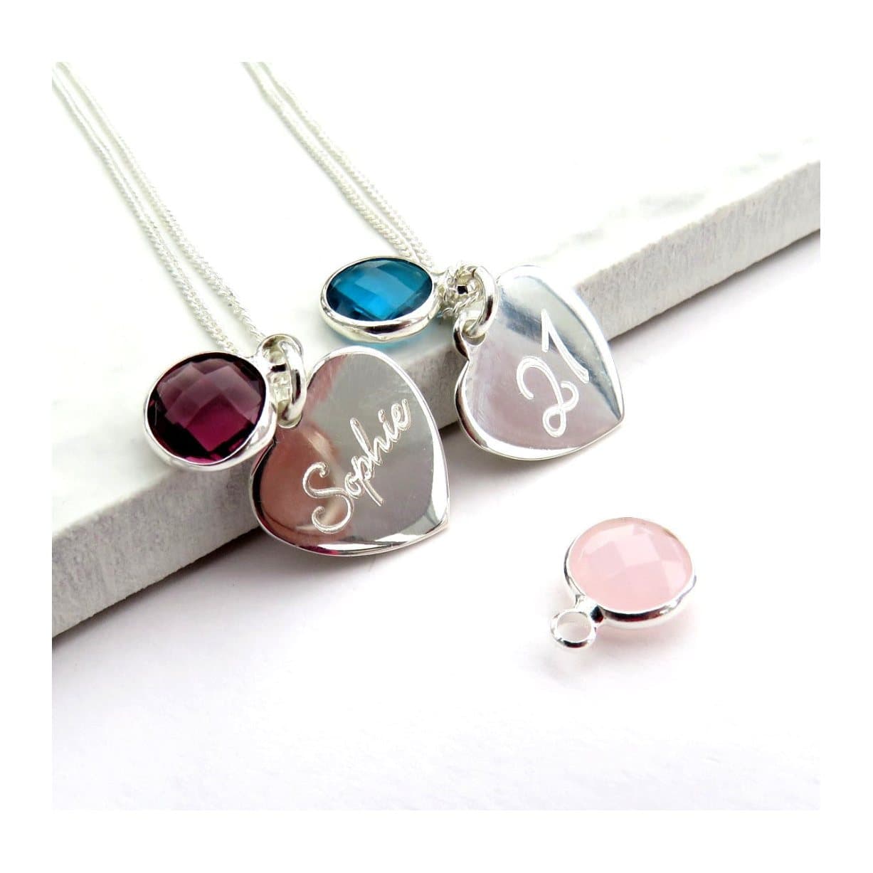 Personalised sterling silver script heart necklace on a chain