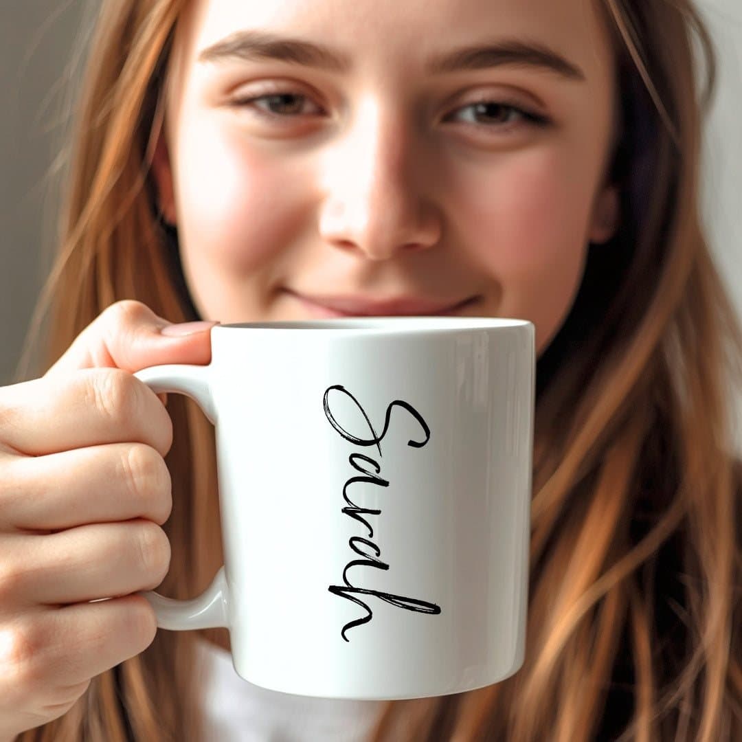 Personalised script name ceramic mug with an elegant script name design