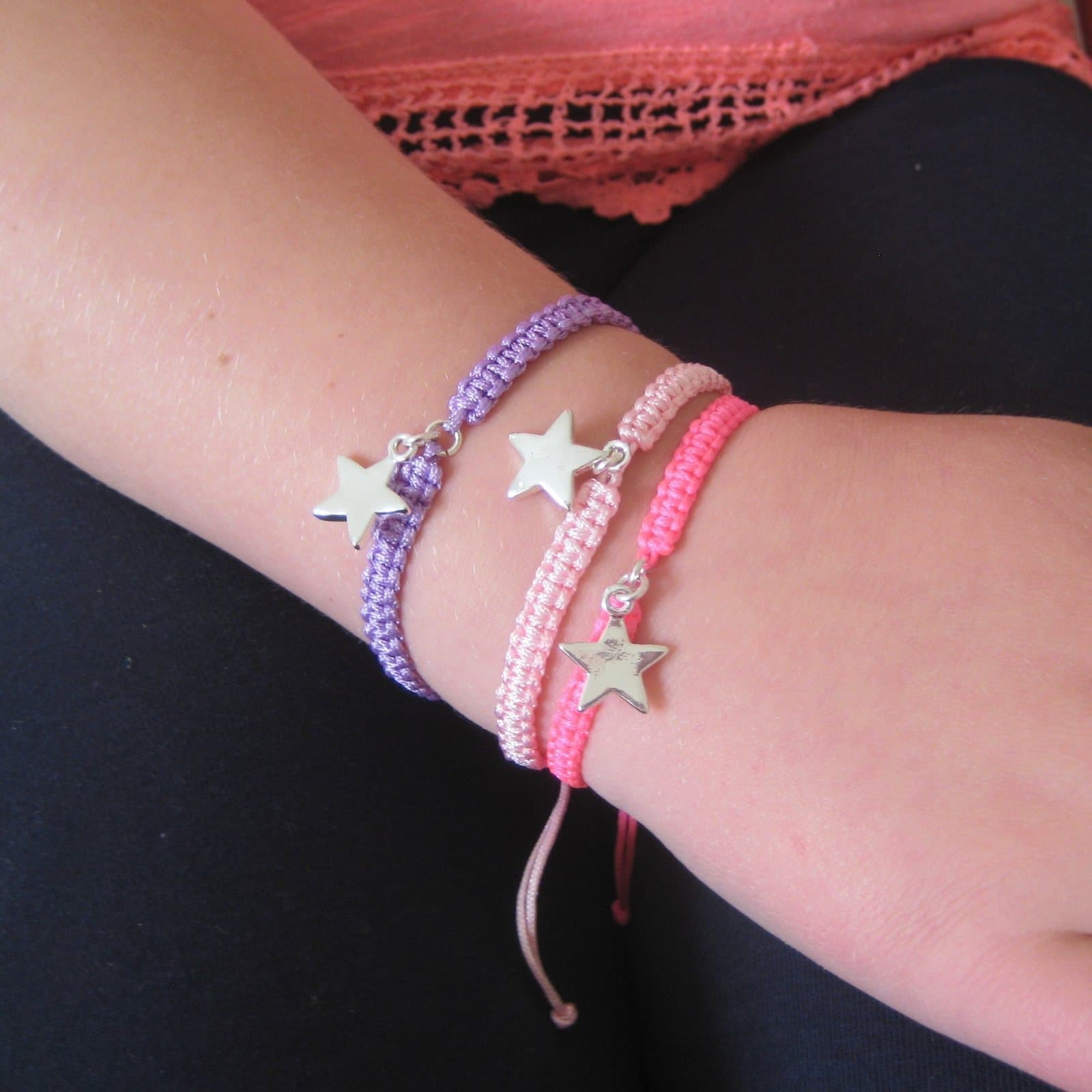 Silver star charm friendship bracelet on braided nylon cord