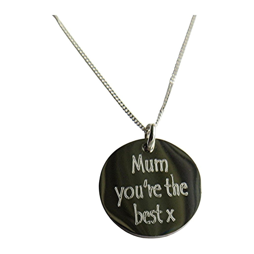 Personalised necklace with an engraved round silver disc on a chain
