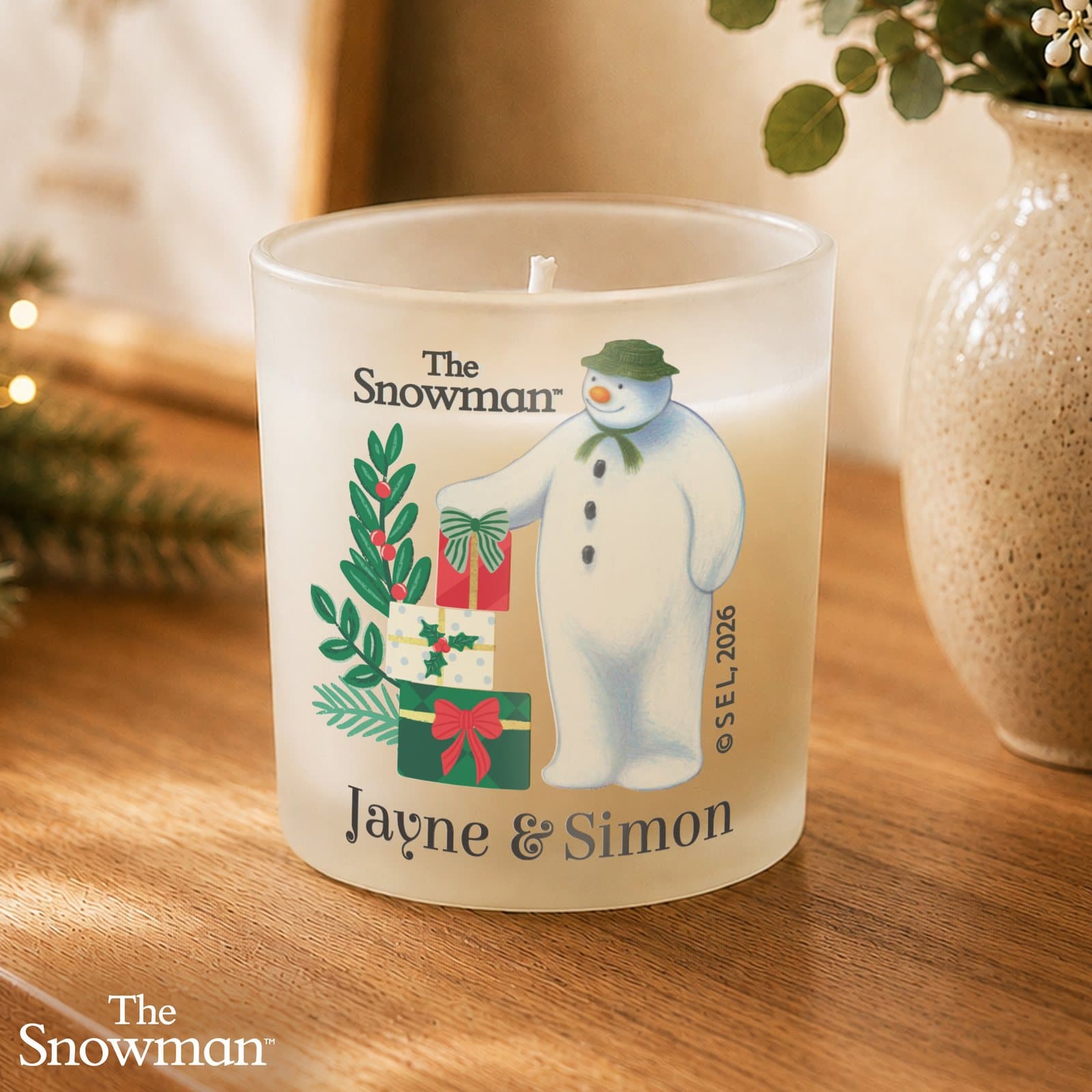 Personalised The Snowman Christmas candle