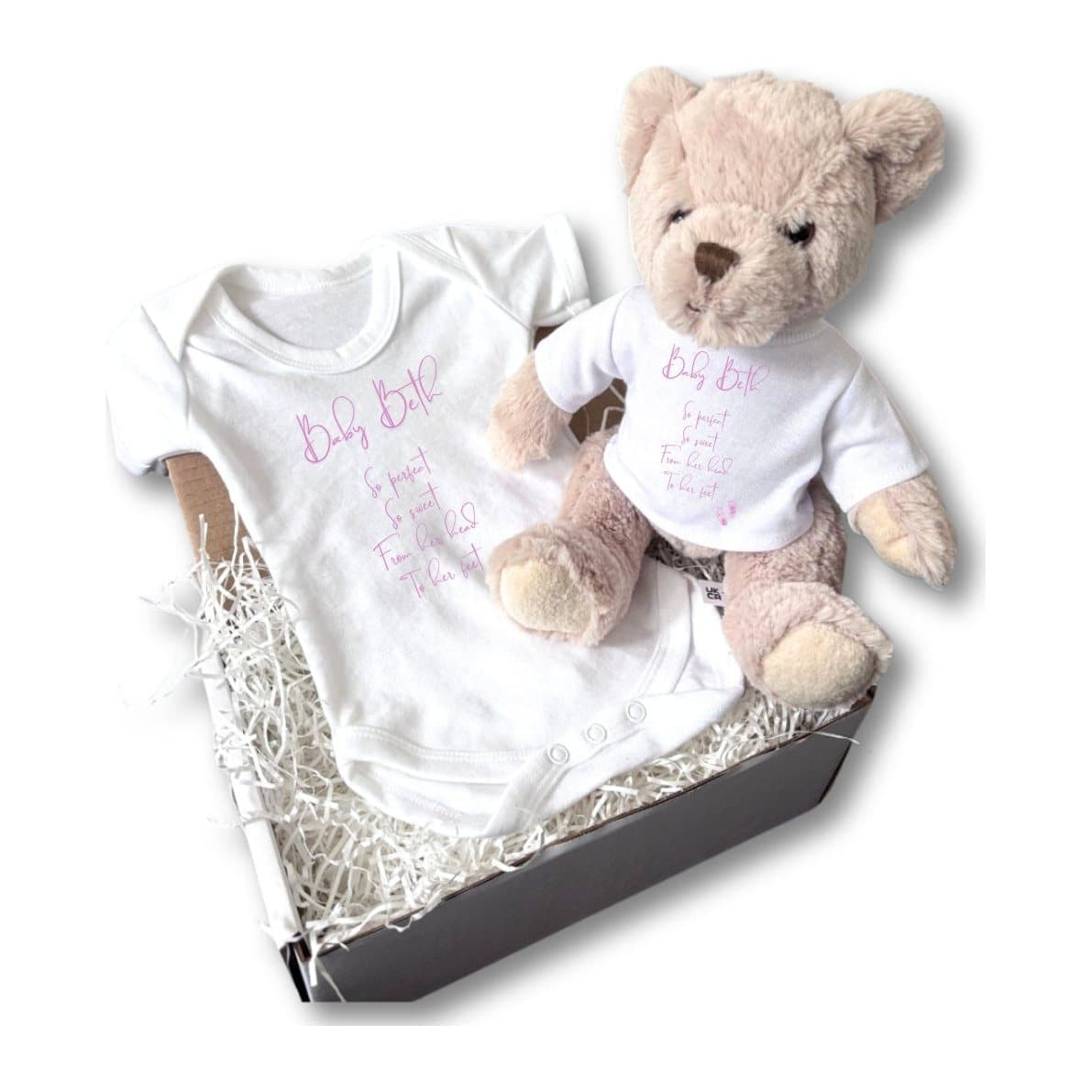 Teddy bear and baby vest with the So Perfect So Sweet design
