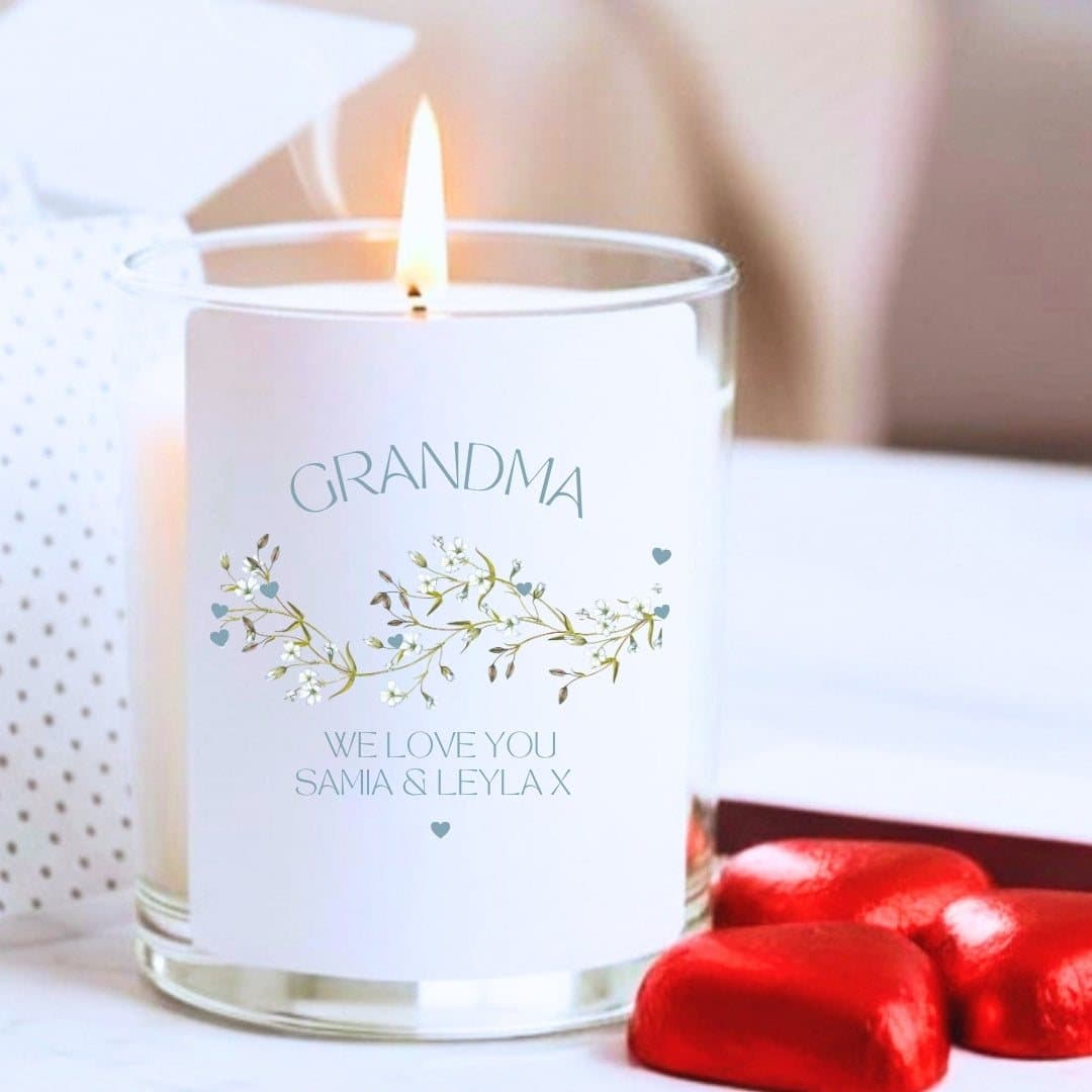 Personalised candle gift set with milk chocolate hearts and matches
