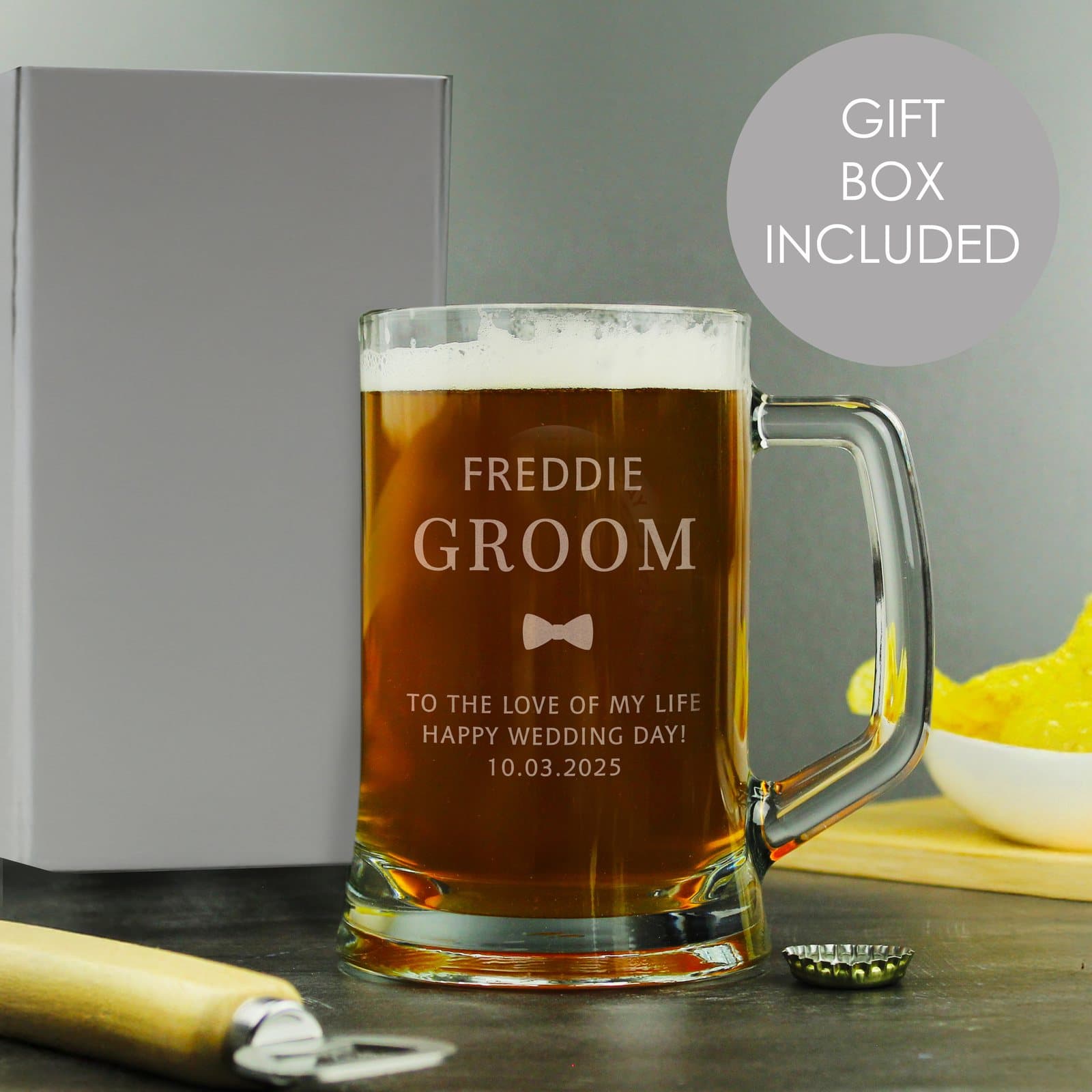 Personalised wedding party pint tankard