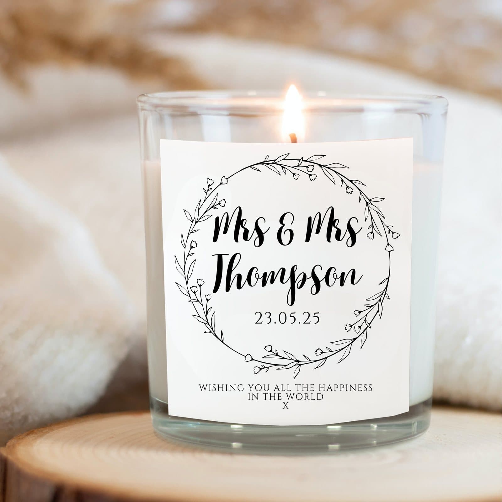 Personalised wild flower wedding candle gift set