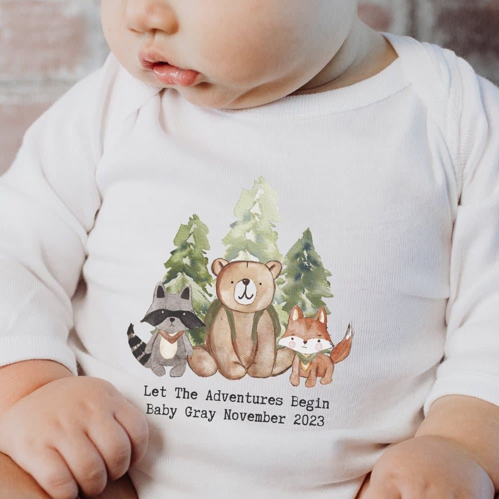 Personalised woodland animals baby grow, vest or bib