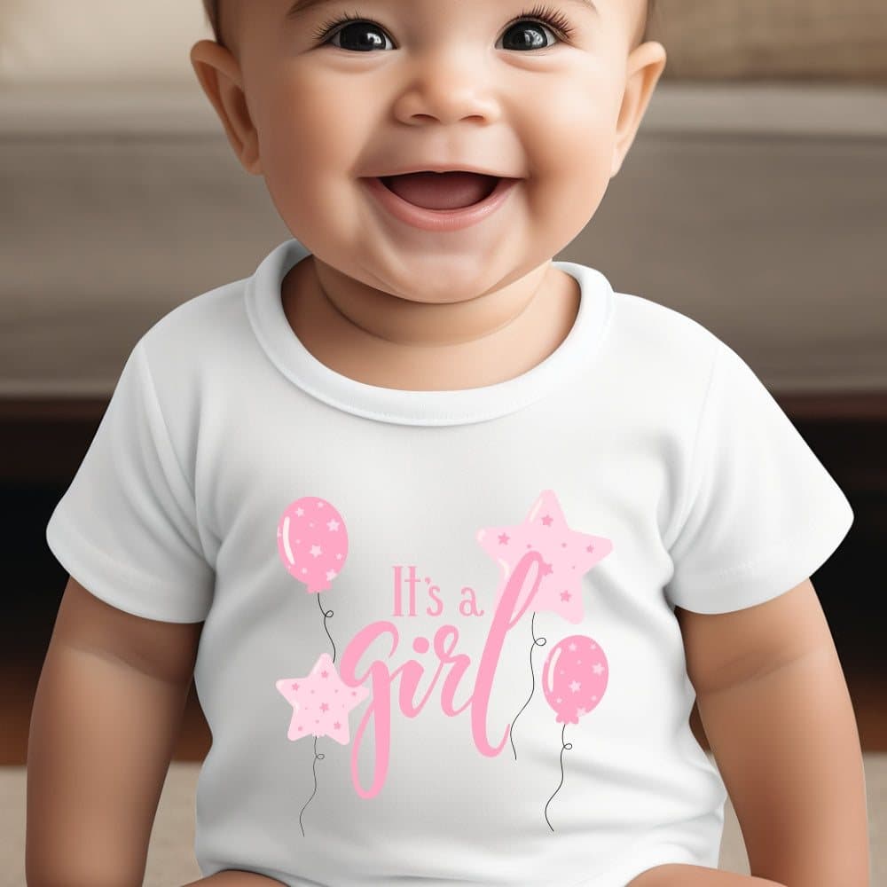 Personalised pink It's a Girl baby grow, vest or bib with a chosen name