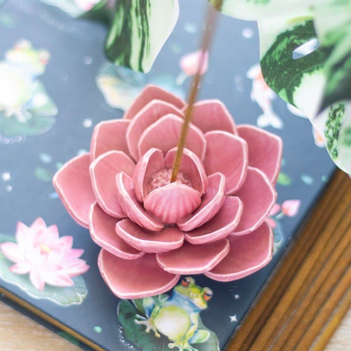 Pink water lily incense stick holder
