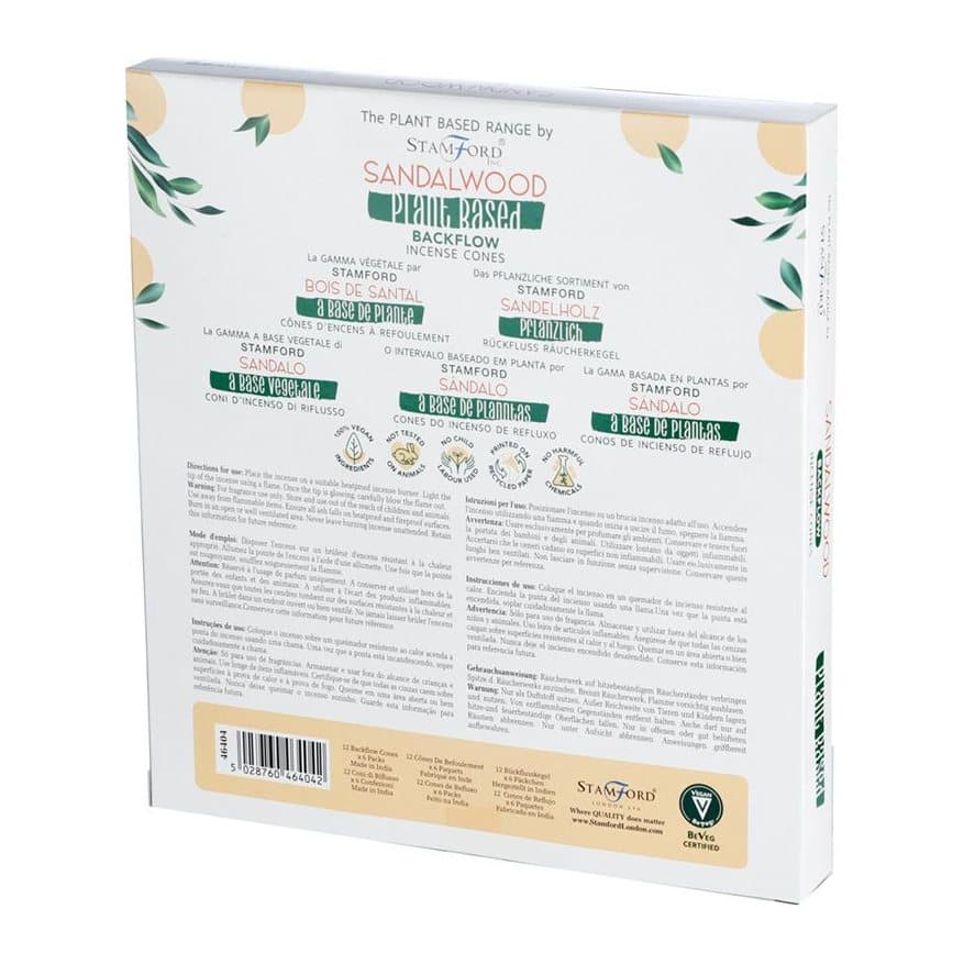 Plant-based sandalwood backflow incense cones, pack of 3