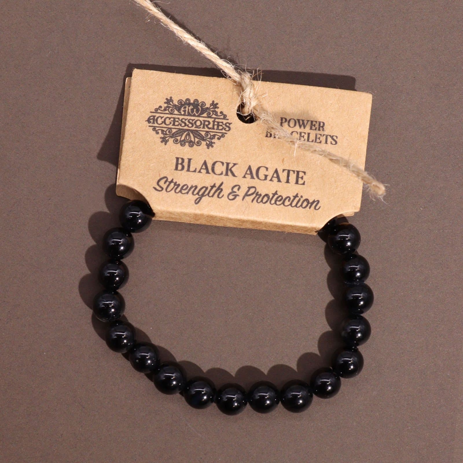 Black agate gemstone stretch bracelet