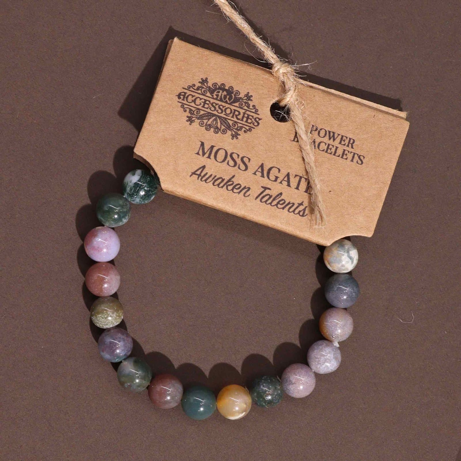 Moss agate gemstone stretch power bracelet