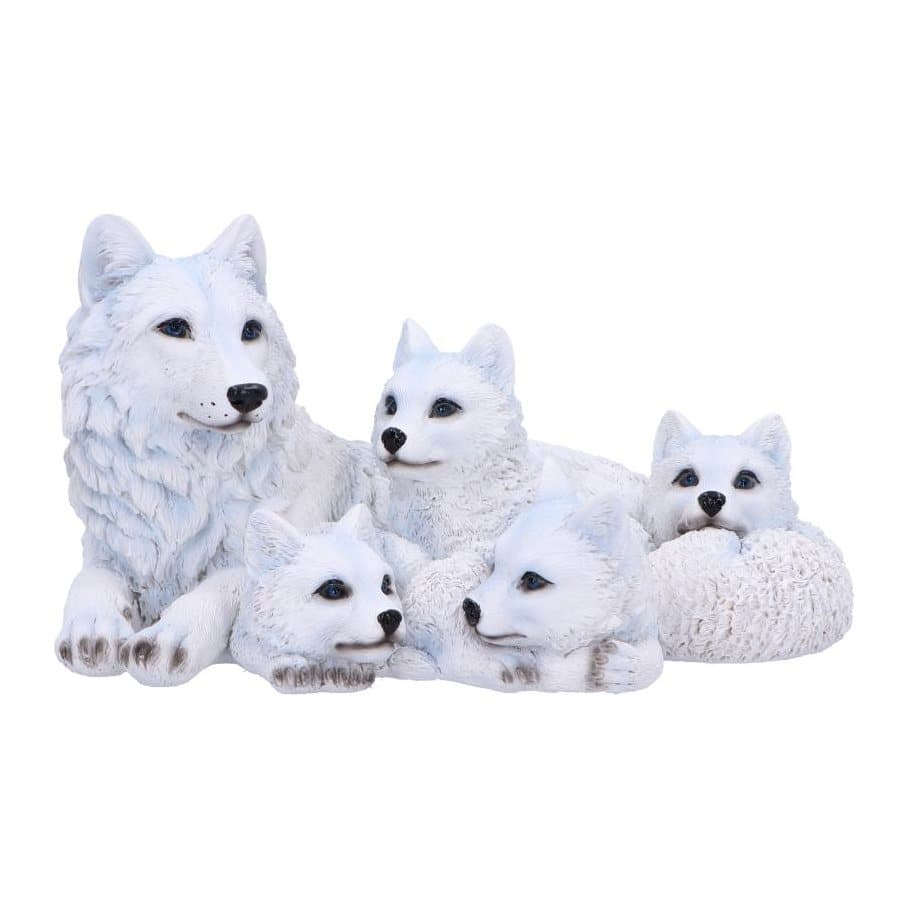 White resin mother wolf with four pups figurine