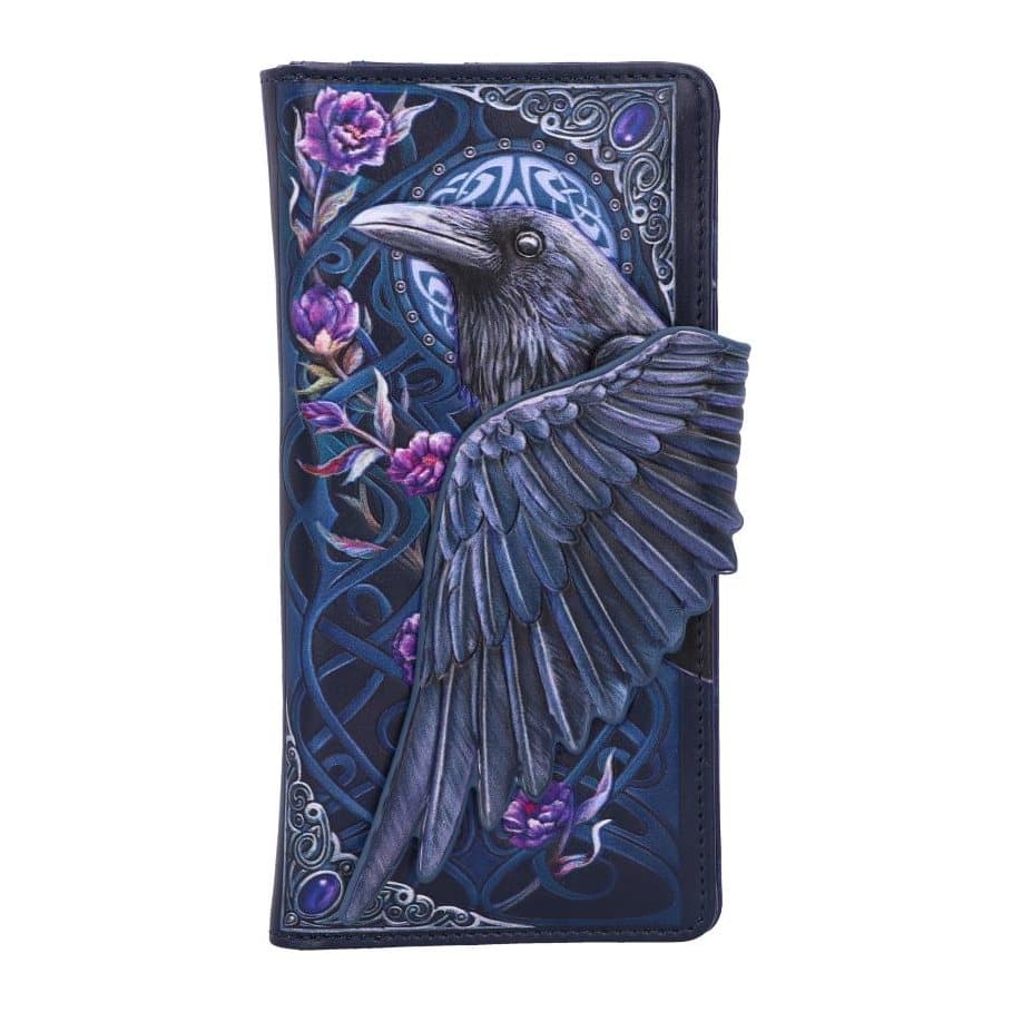 Black raven embossed purse with Baroque and floral designs