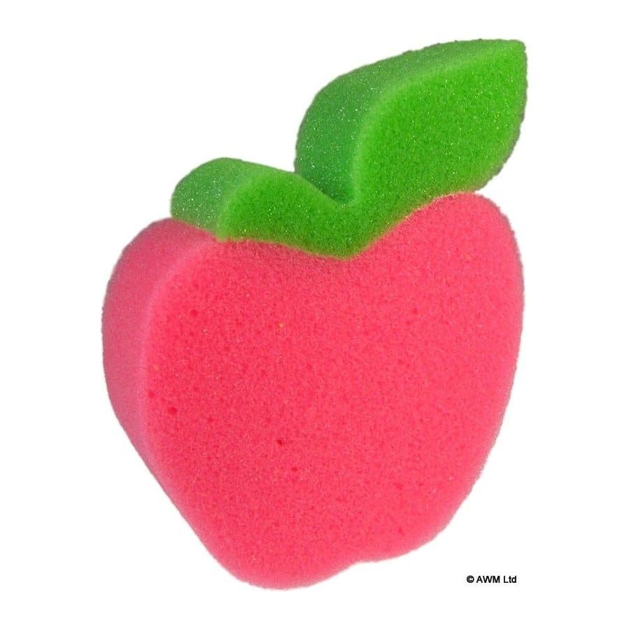 Two red apple shaped bath sponges in a pack of 2