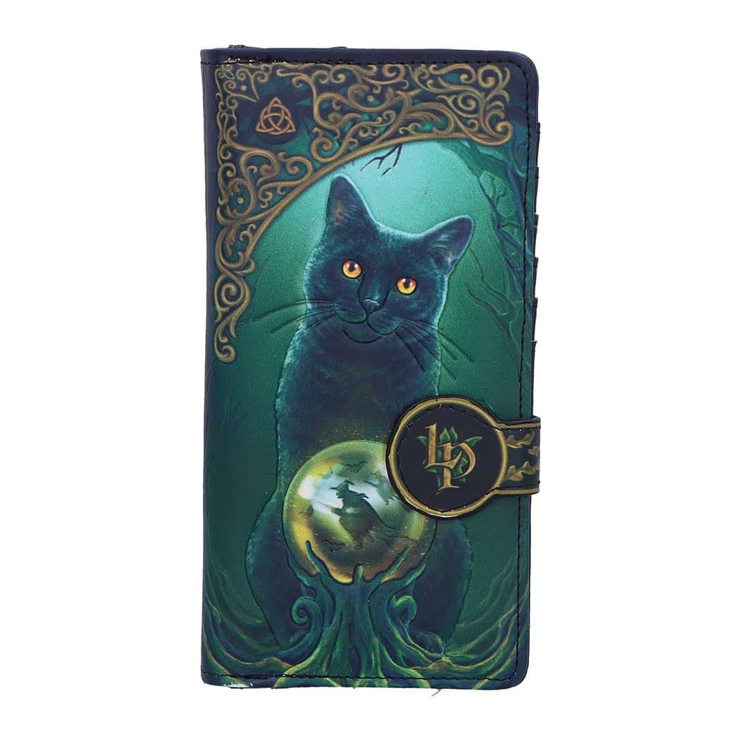Rise of the Witches embossed purse with a black cat and glowing orb design