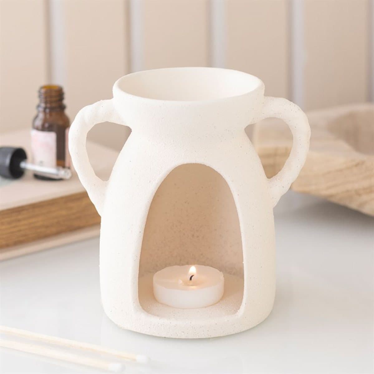 Ceramic oil burner and wax warmer with rope-like handles