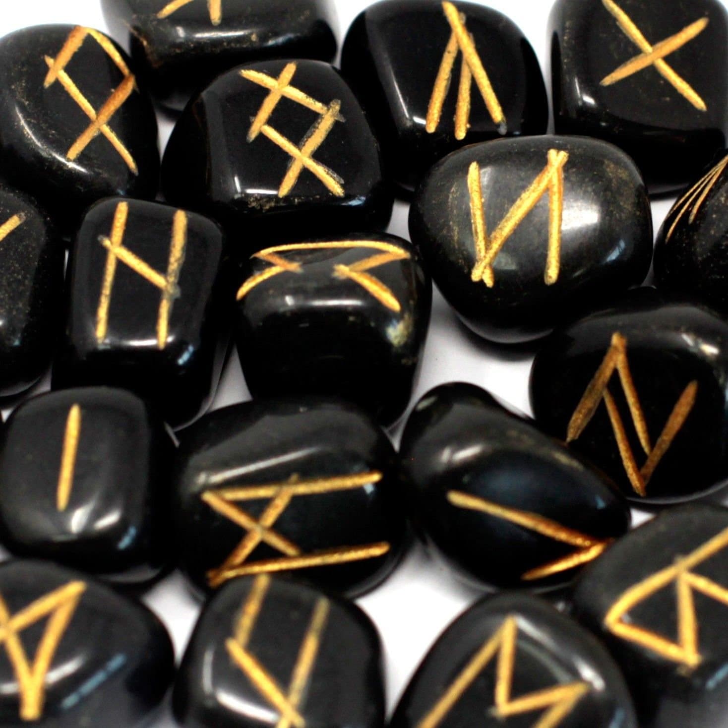 Agate rune stones in a cotton printed pouch, in black, white or grey