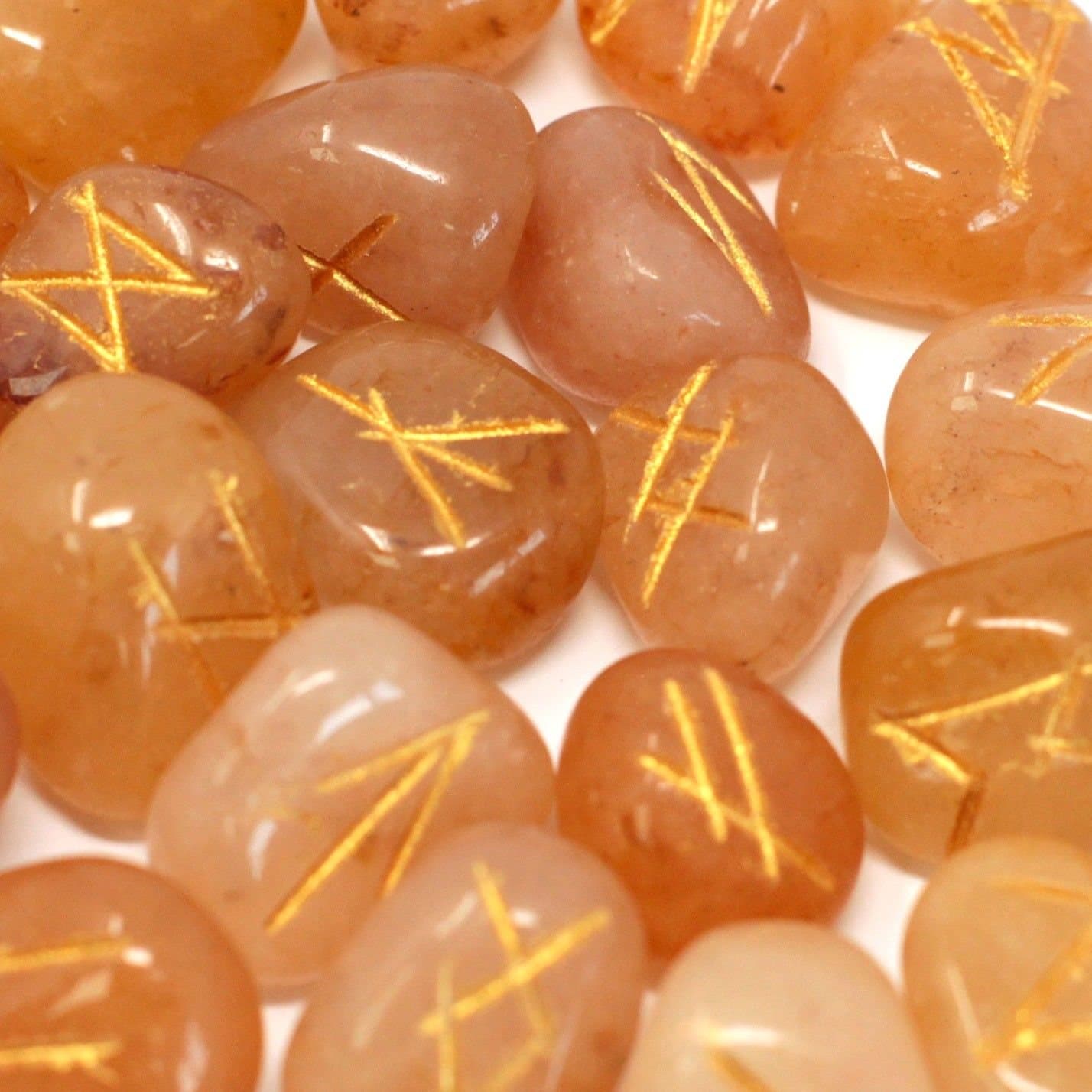 Rune stone set in a printed cotton pouch, Yellow aventurine option