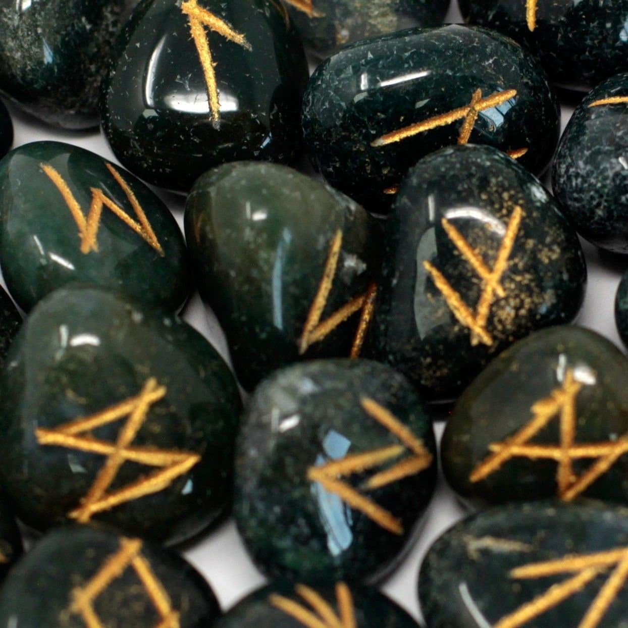 Bloodstone rune stones set in a pouch