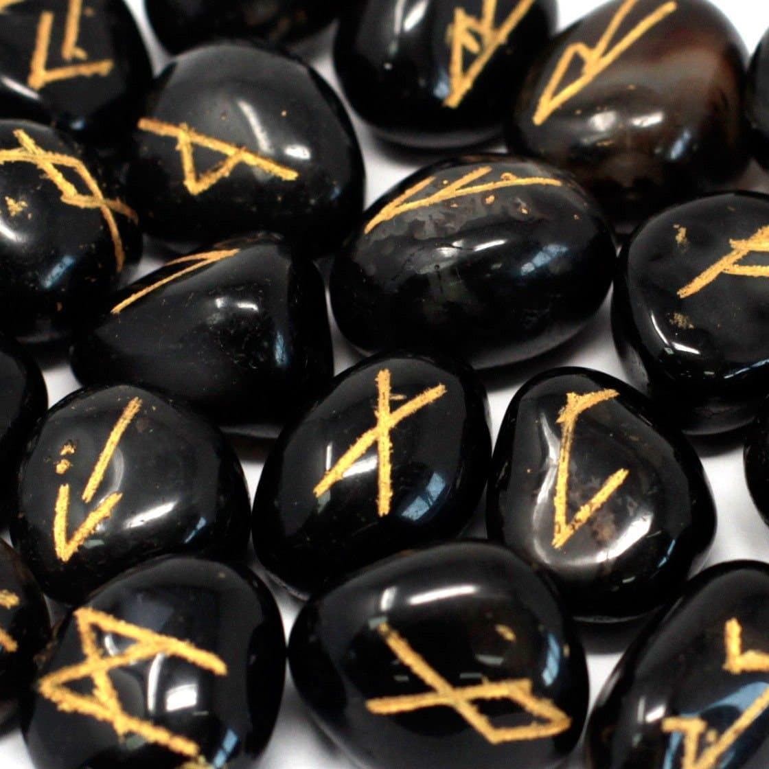 Set of onyx rune stones with a pouch