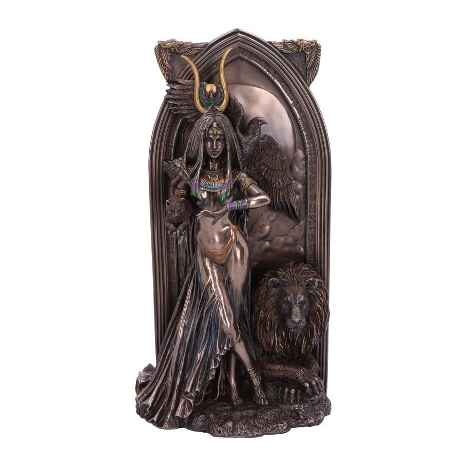 Ruth Thompson Egyptian priestess figurine with a lion, an eagle and a cat