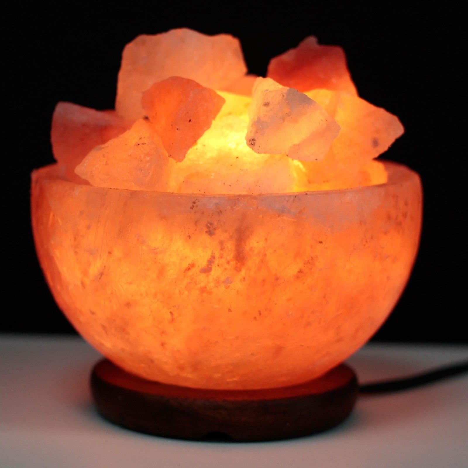Salt fire bowl lamp with salt chunks