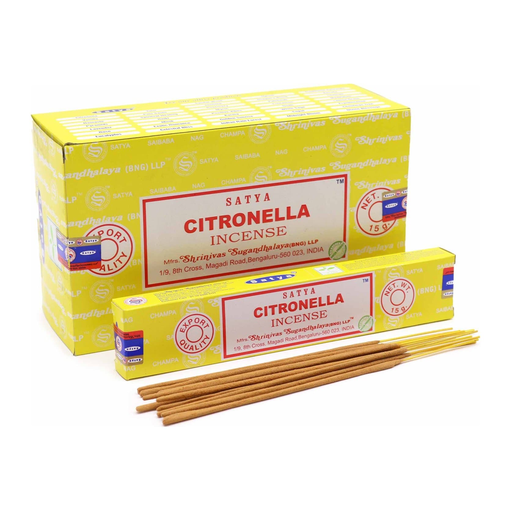 Satya citronella incense sticks, pack of 2, with hand-rolled bamboo sticks.