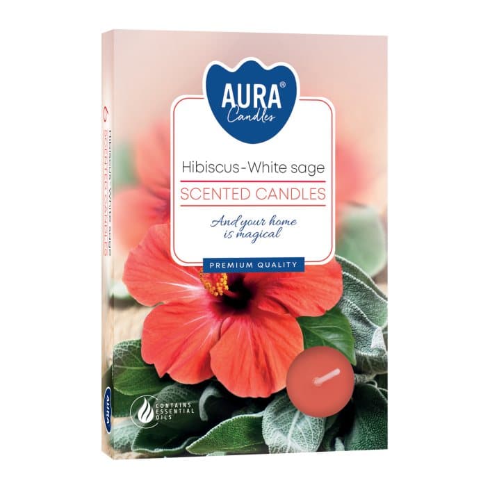 Scented tealights in Hibiscus & White Sage, 3 sets of 6