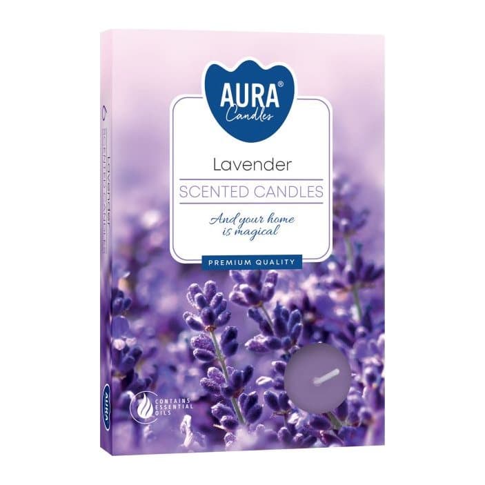 Lavender scented tealights in three packs of six.