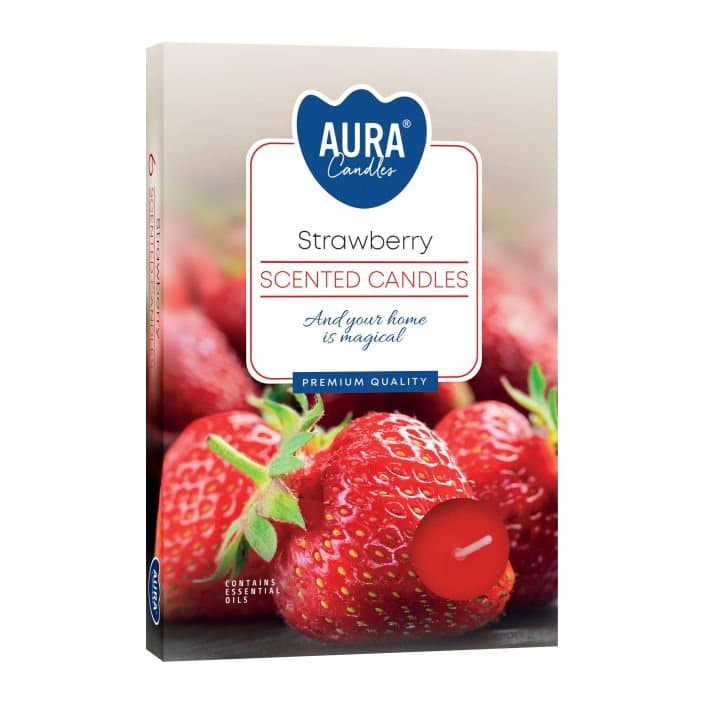 Strawberry scented tealights in a 3 × 6 (18) pack