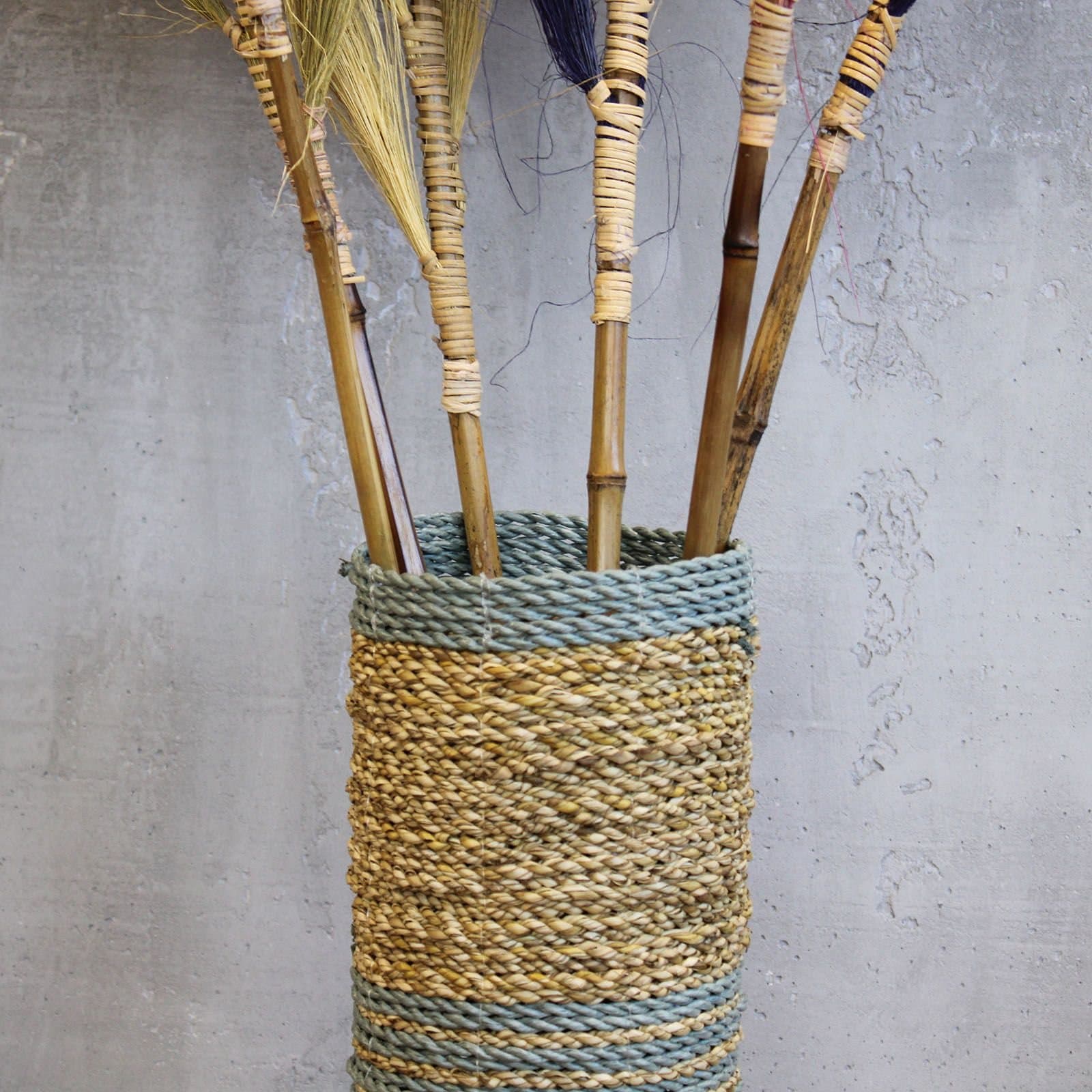 Seagrass and abu-abu raffia set of two vases and two bins