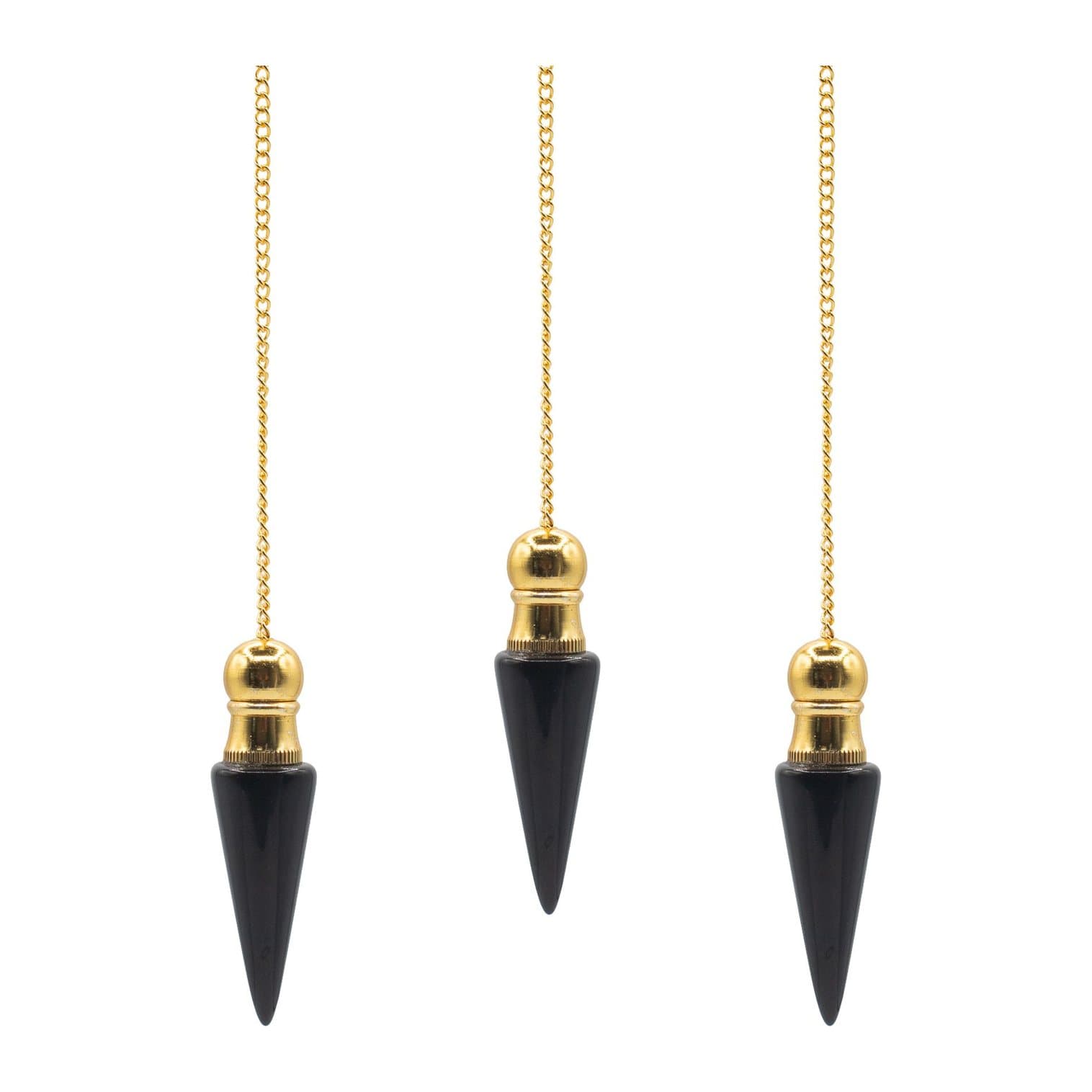 Black agate pendulum with a gold-plated finish and a smooth pointed shape