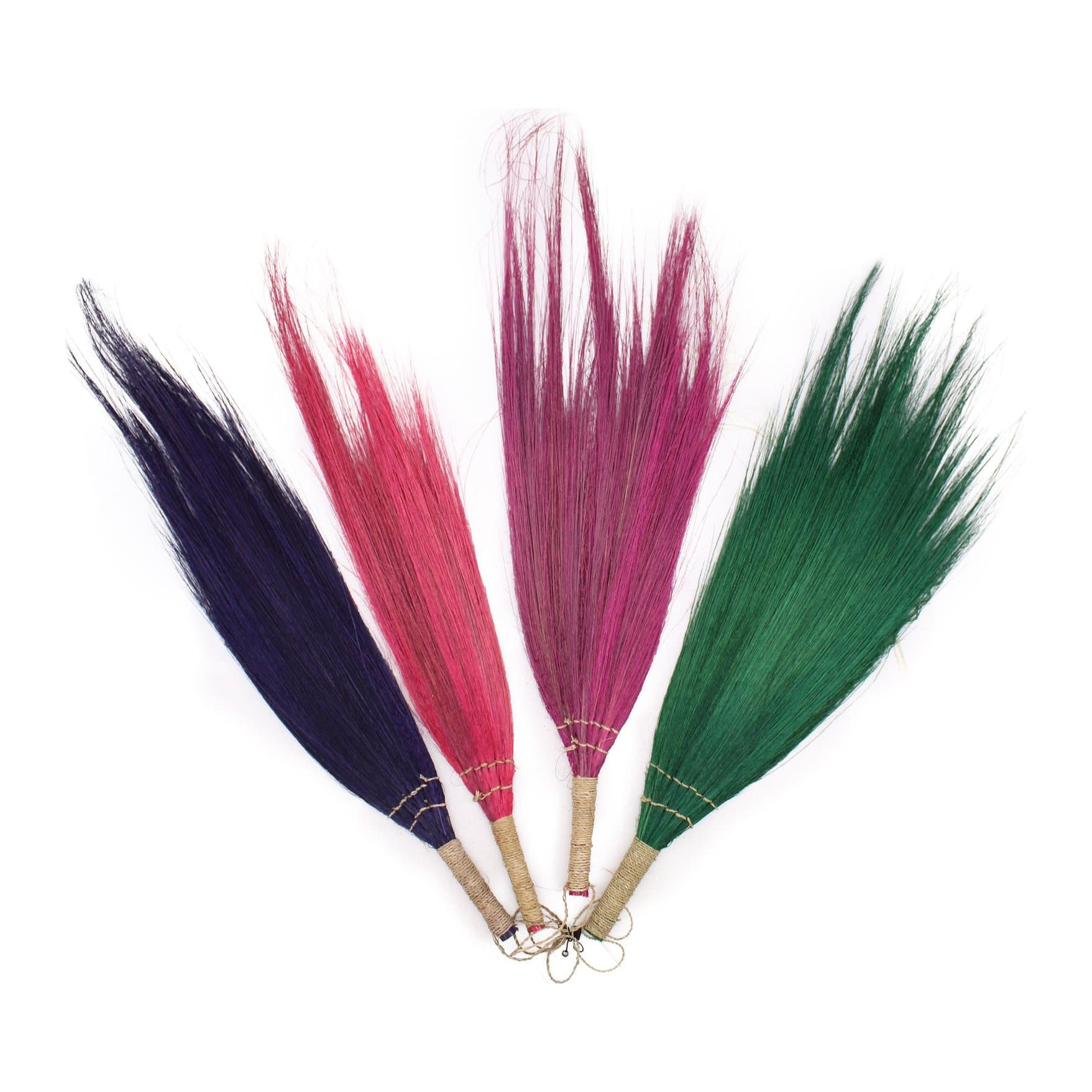 Set of four long vivid coloured dried pampas brooms