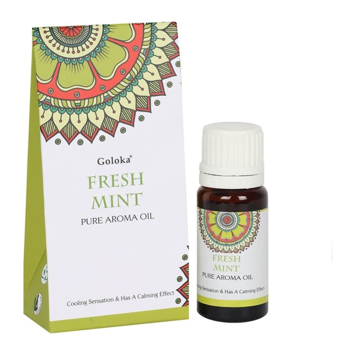 Set of 12 Goloka Fresh Mint fragrance oils in a picture box